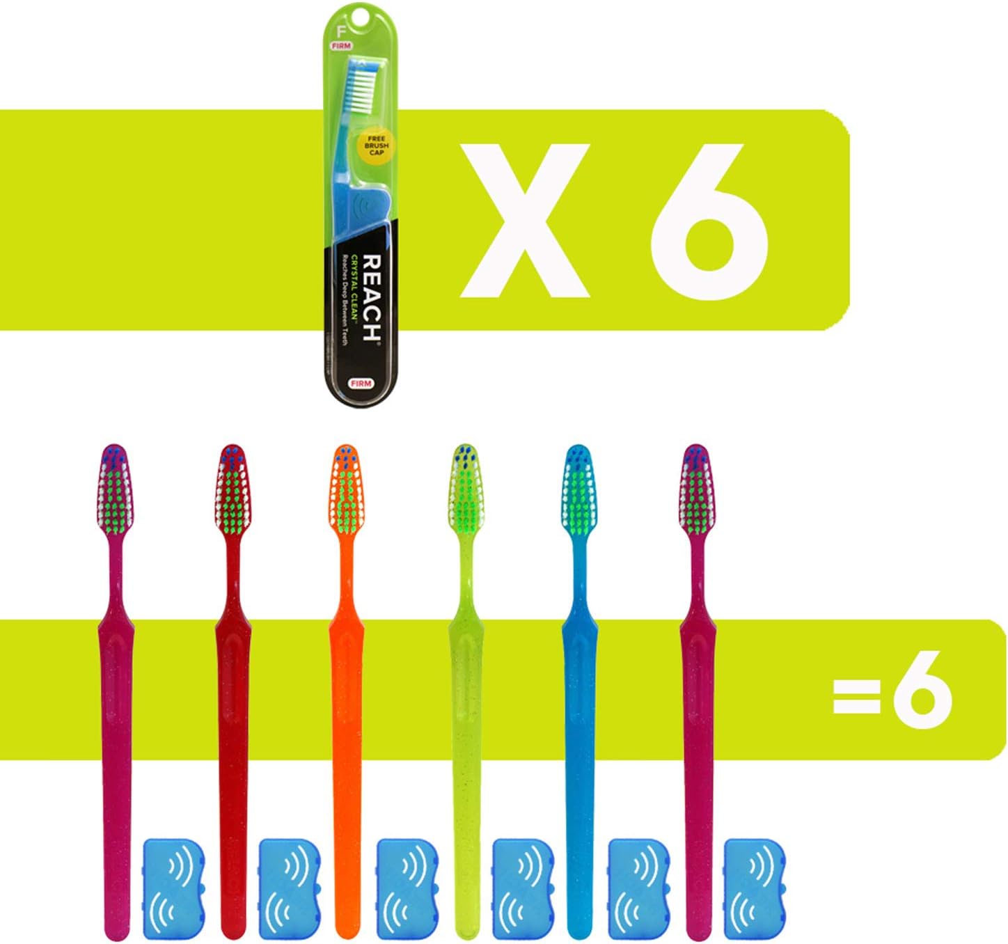 Reach Crystal Clean Medium Bristle Toothbrushes, 6 Pack