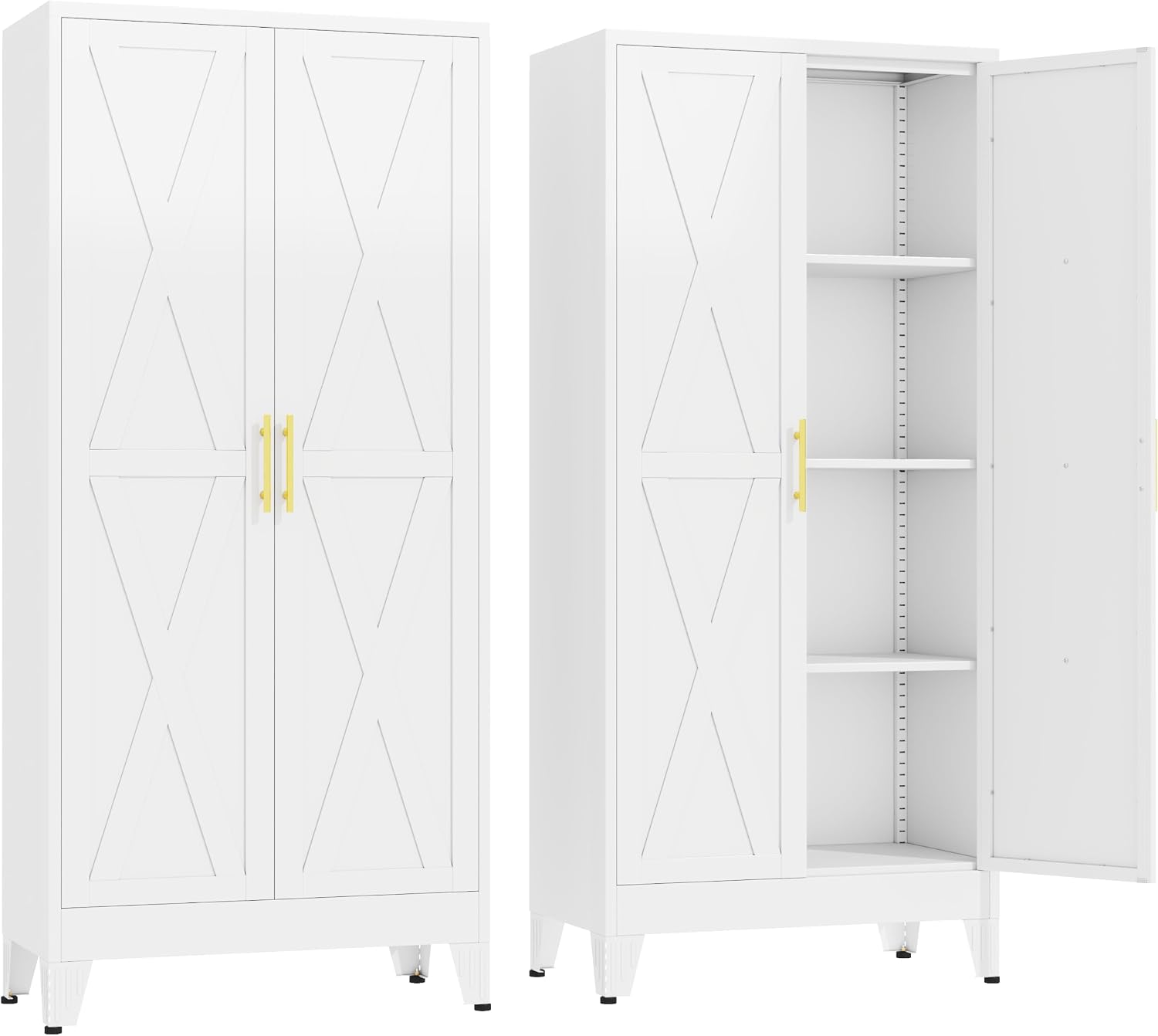 GAIOUS 75.2" Tall Metal Kitchen Pantry Storage Cabinets with 2 Door and 5 Adjustable Shelves, Cupboard for Kitchen, Dining Room, Living Room and Bathroom, White