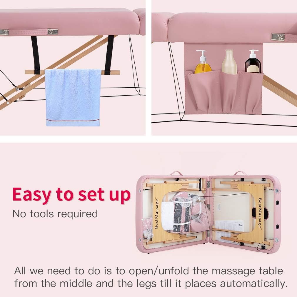 BestMassage Massage Bed Portable Massage Table 28 inch Wide Lash Bed Height Adjustable PU Leather 2 Folding with Oxford Bag for Spa Footmassage Facial CareSpa Tattoo