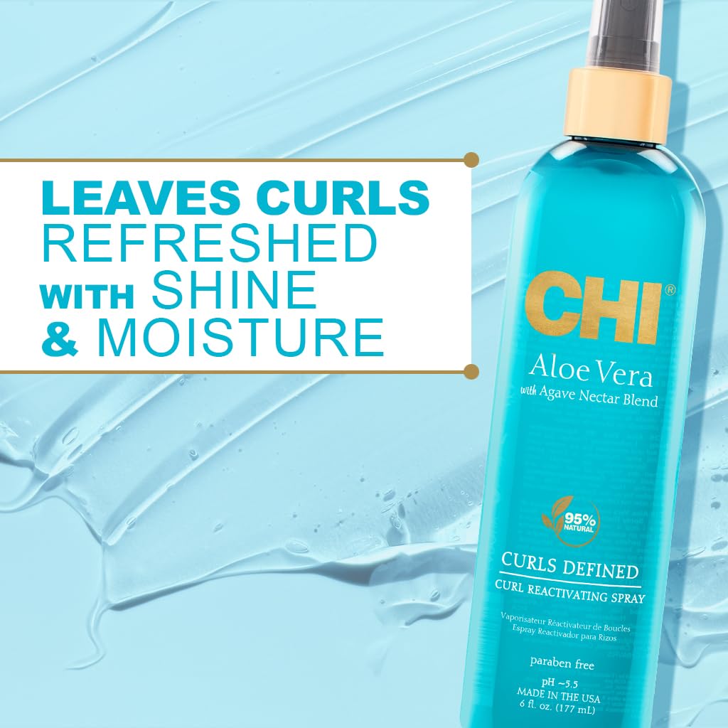 CHI Aloe Vera Curl Reactivating Spray, Enhances Waves, Curls, & Coils, Provides Intense Hydration, Sulfate, Paraben & Gluten Free, 6 Oz