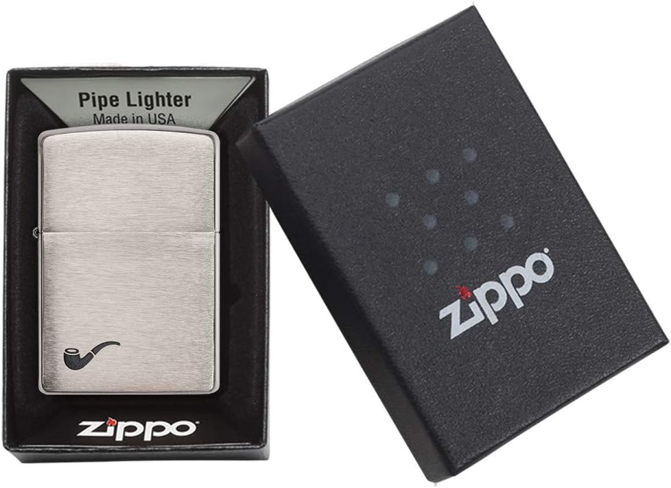 Zippo Unisex-Adult Pipe Lighter, Brushed Chrome Black Pipe, One Size | Ideal gift for Birthdays, Father's Day, Christmas, Valentine's Day, Weddings