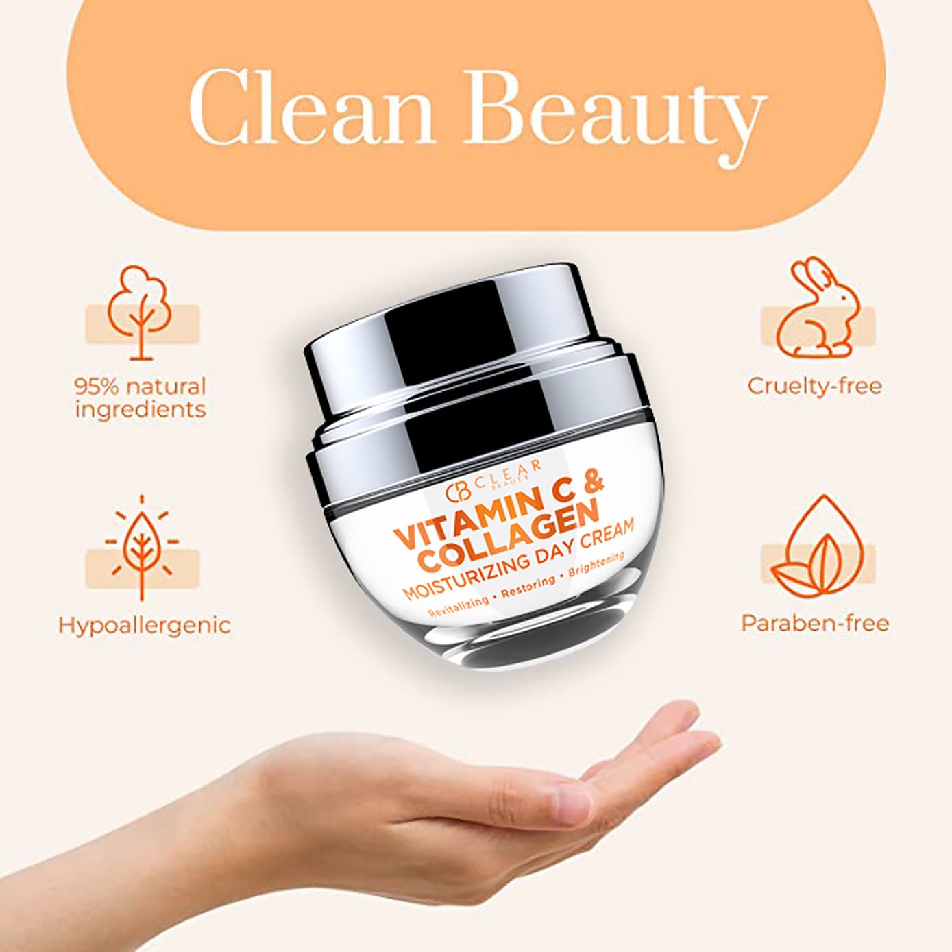 Clear Beauty 24K Gold & Collagen Day Cream Face Moisturizer – Dermatologist Tested, Anti Aging Korean Skin Care – Anti Wrinkle