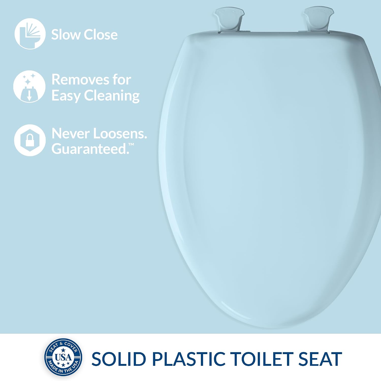 Bemis Classic Colors Slow Close Toilet Seat, Easy Clean Hinges and Durable Plastic Seat, Made in USA, Elongated, Black