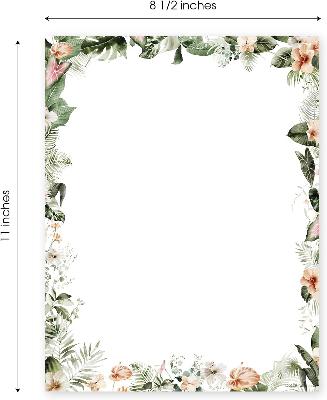 Great Papers! Lush Greenery Letterhead / 80 Floral Sheets 8.5" x 11" Beautiful Watercolor Botanical All Occasion Letter Paper