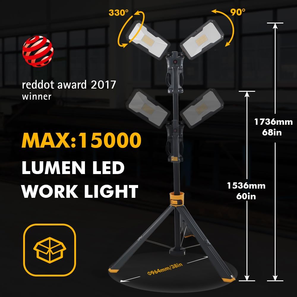 LUTEC Upgraded 5000K 15000 LM 105 W LED Work Light with Telescoping Tripod