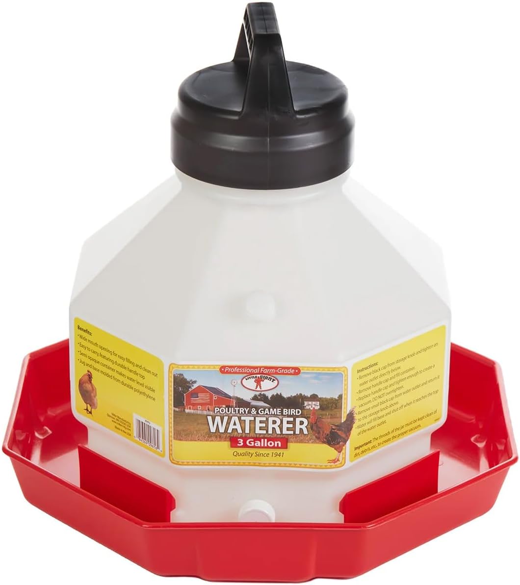 Little Giant® Plastic Poultry Waterer | Heavy Duty Plastic Gravity Fed Water Container | Easy to Fill | Snap on Jar | 7 Gallons
