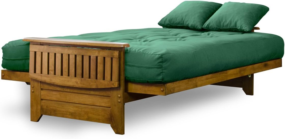 Brentwood Tray Arm Futon Sofabed Set - Queen Frame, 8" Microfiber Fudge Mattress, Heritage Finish