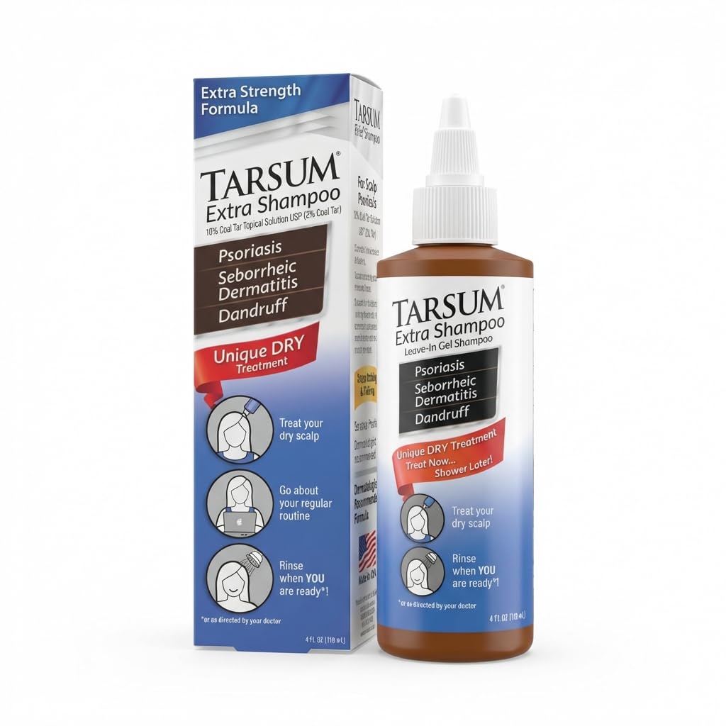 Tarsum Extra Strength Psoriasis Shampoo - Coal Tar Shampoo and Conditioner for Scalp Psoriasis, Seborrheic Dermatitis, Severe Dandruff, & Eczema - Exfoliating Relief for Flaky, & Itchy Scalp (4 oz)