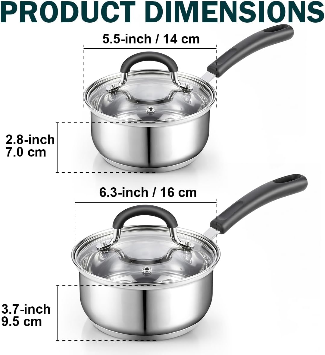 Cook N Home Professional 2 Quart Stainless Steel Saucepan with Lid, Small Kitchen Induction Cooking Sauce Pot Pan, Stay-Cool Silicone Handle, Dishwasher Safe