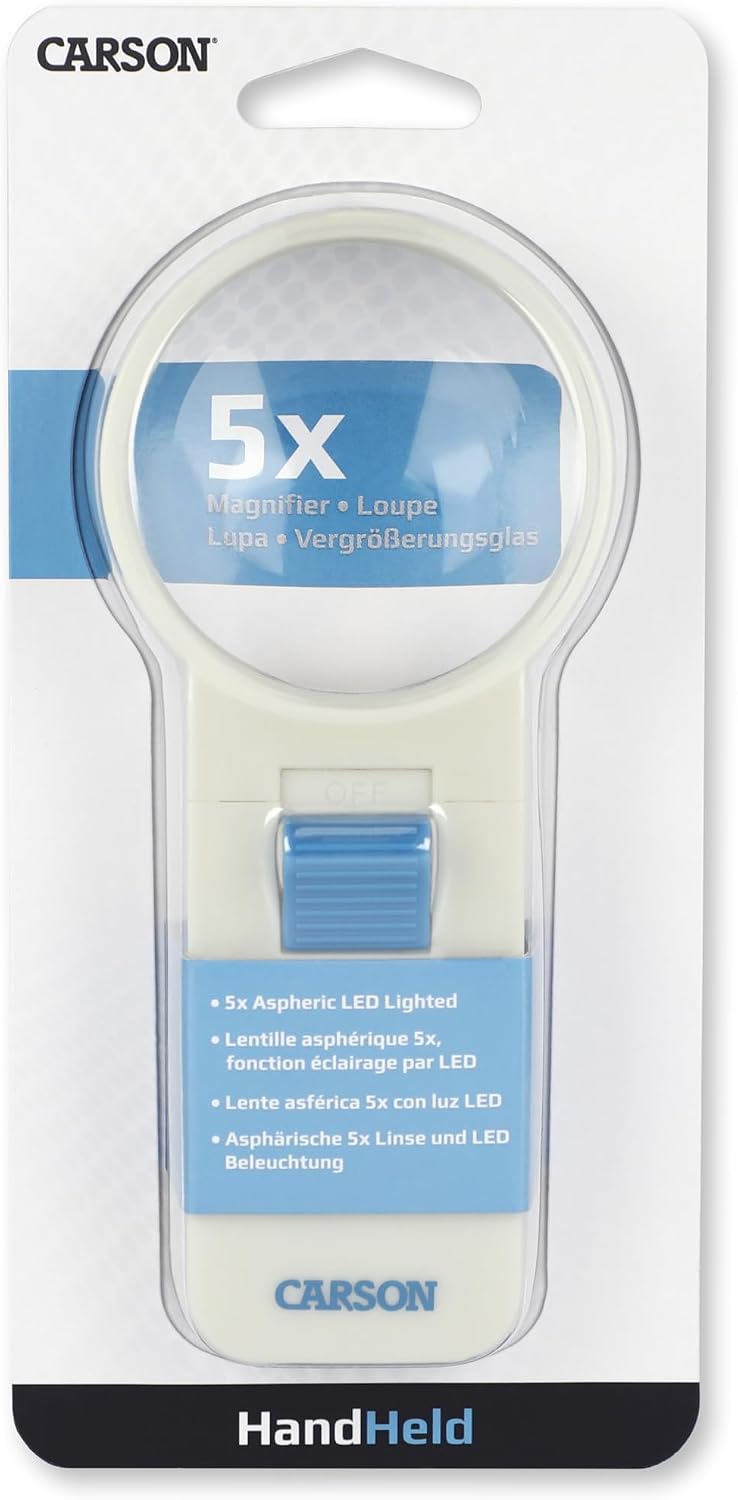 Carson Illuminated LED Lighted 5x Hand Held 2.5'' Aspheric Magnifier (SV-50),White