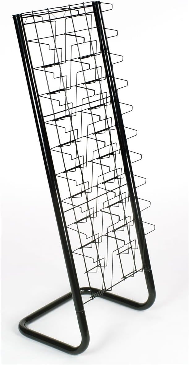 Displays2go Floor-Standing Wire Magazine Rack, 20 Pockets, Black | Tiered Literature Display Stand, For Magazines & Brochures, WFM1020A
