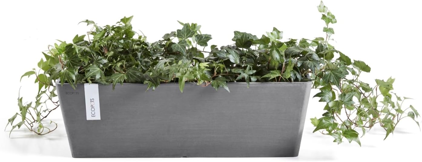 Ecopots Bruges Rectangular Flower Planter, Grey, 21.5" | Modern Style, Durable Recycled-Based Composite Construction, Weather and UV-Resistant, for Indoor/Outdoor Use