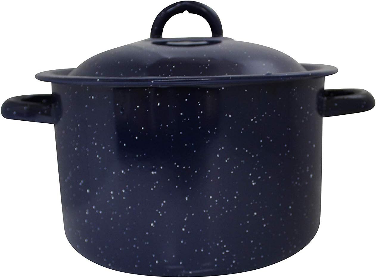 IMUSA USA C20666-1062810W Speckled Enamel Stock Pot with Lid, 4 Quart, Blue | Speckled Enamel Finish, Durable Steel Construction, Ideal for Soups and Stews, Great for Everyday Family Meals