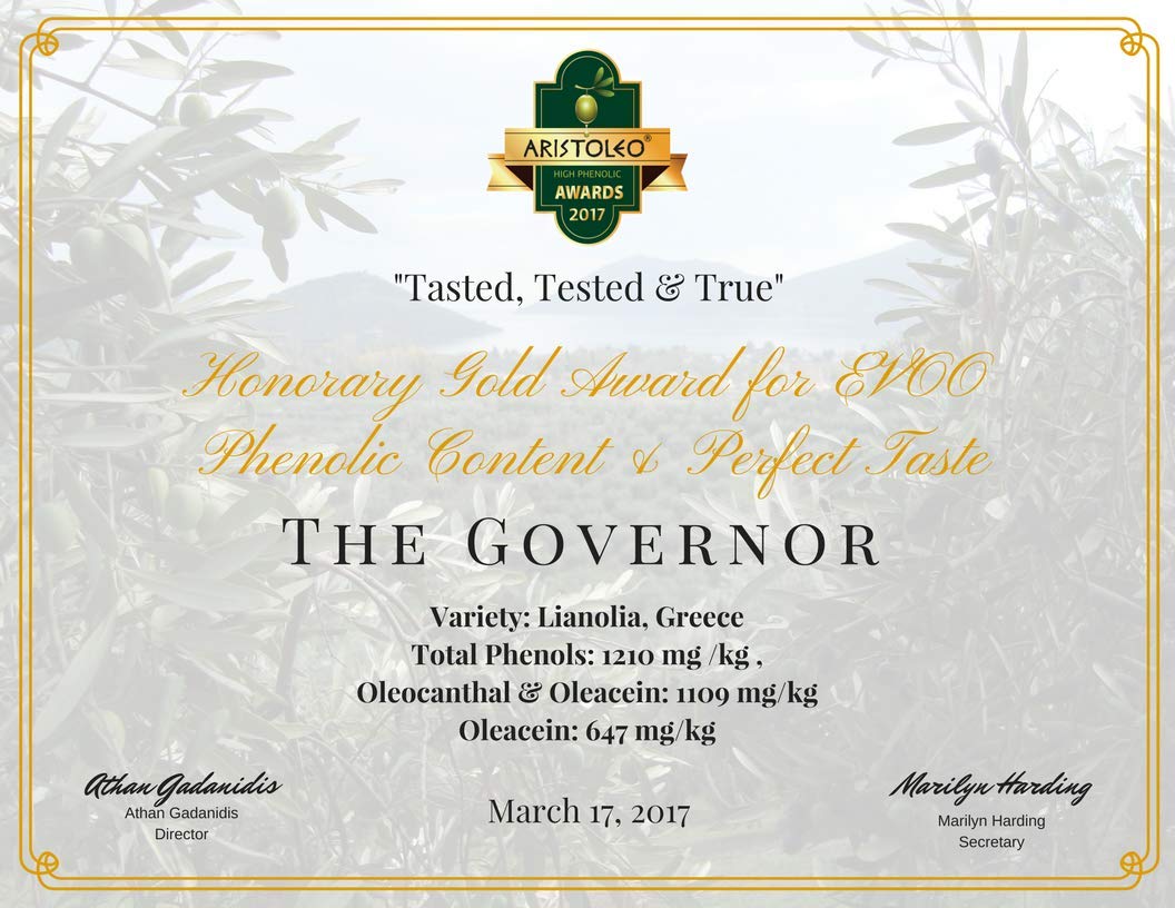 The Governor Limited Edition Extra Virgin Olive Oil - Unfiltered, Cold-Pressed, Early Harvest, Single Origin - Peppery, Robust, Spicy Notes - Packed with Polyphenols, Oleocanthal, Antioxidants, 500ml