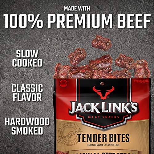 Jack Link's Beef Tender Jerky Tender Bites, Original, 2.85 oz – Flavorful Meat Snack for Lunches, 10g of Protein and 70 Calories