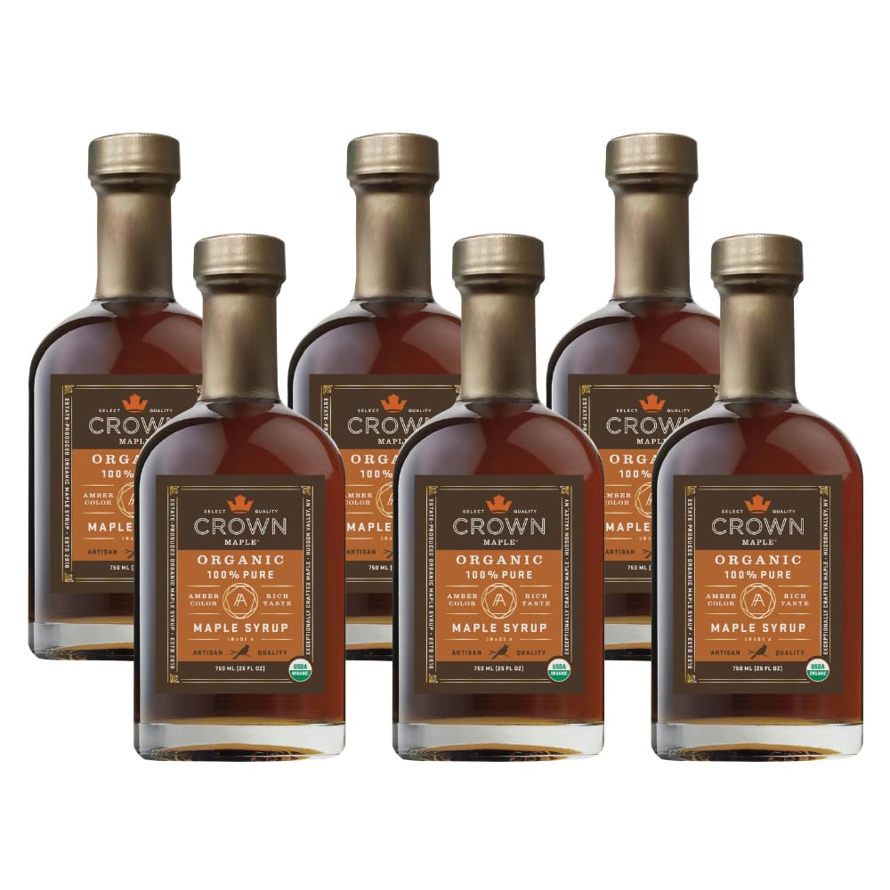 Crown Maple Organic 100% Pure Amber Color Rich Taste Maple Syrup, Flavor Marinades, Cocktails, Pancakes, Squash & Bacon, 12.7 Fl Oz