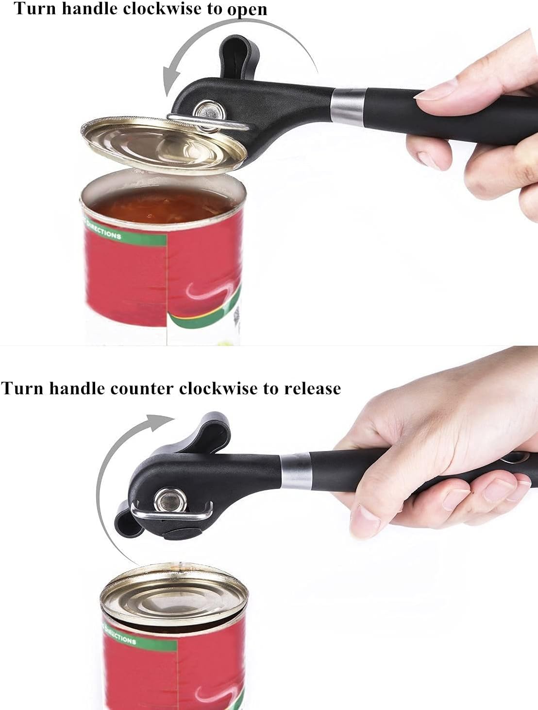 Safety Manual Can Tin Opener, Stainless Steel Ergonomic Anti Slip Design with Smooth Edge Side Cut No Sharp Cuts Can Opener