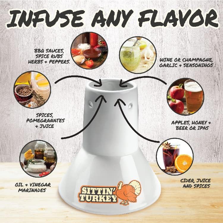 COOK'S CHOICE Sittin' Chicken Reusable Ceramic Beer Can Roaster & Steamer | Vertical Chicken Roaster Stand for Grill, Oven & Smoker - Flavor Infuser for Marinades, Beer & Sauces - Summer BBQ Essential