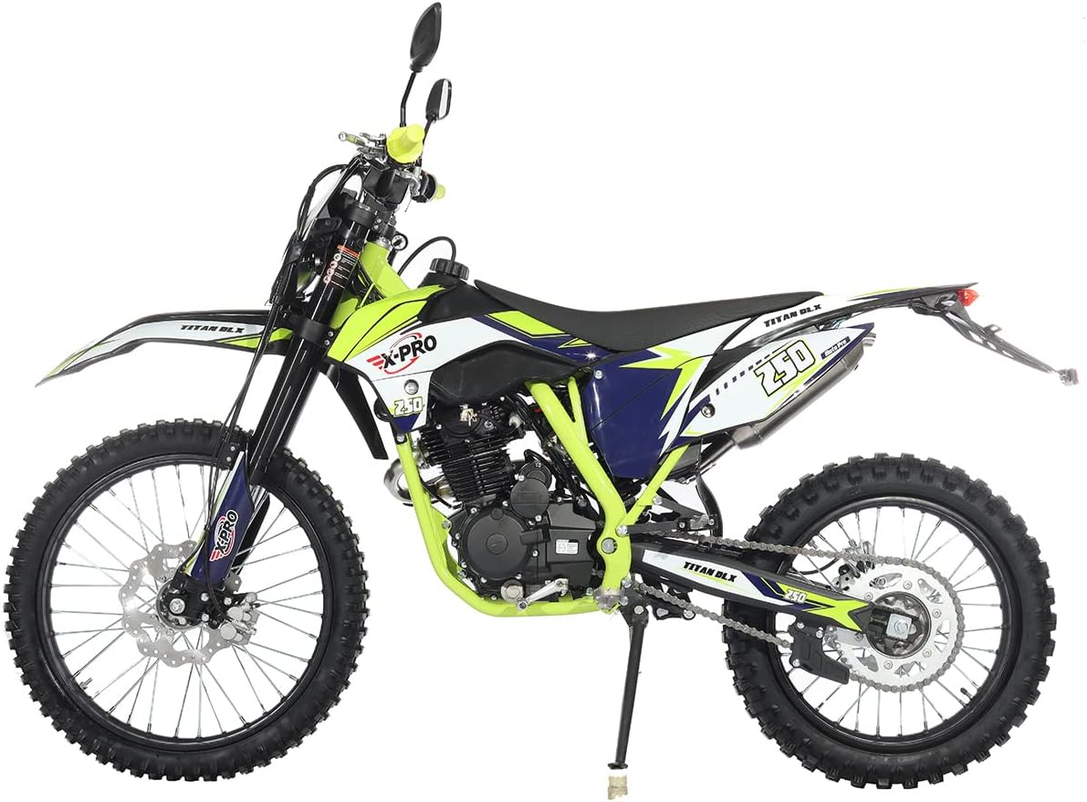X-PRO Titan DLX 250cc Gas Dirt Bike Pit Bike Adult Bike,Big 21"/18" Wheels, Zongshen Engine! (Green)