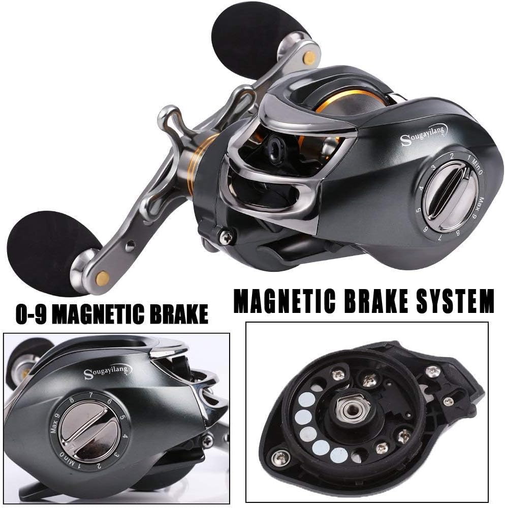 Sougayilang Baitcasting Fishing Reel, 11+1 Shielded Bearings, 18LB Carbon Fibre Drag, 7.0:1 Baitcsters,Magnetic Brake System Fishing Reel
