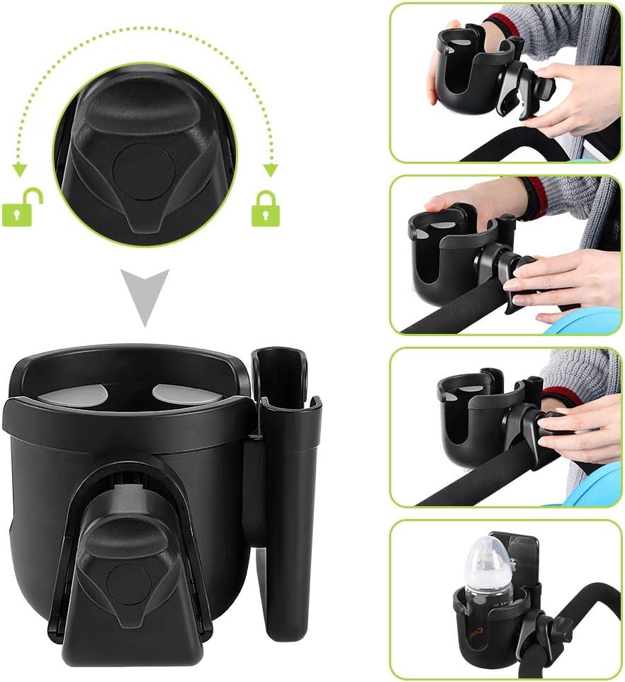 Accmor Stroller Cup Holder with Phone Holder, Bike Cup Holder, Universal Cup Holder for Uppababy Nuna Strollers, 2-in-1 Drinks Holder for Walker