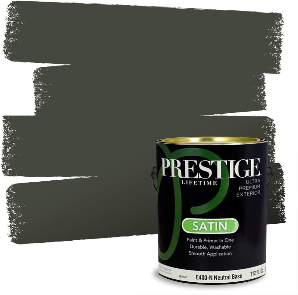 PRESTIGE Paints Exterior Paint and Primer In One, 1-Gallon, Satin, Comparable Match of Sherwin Williams* Ripe Olive*