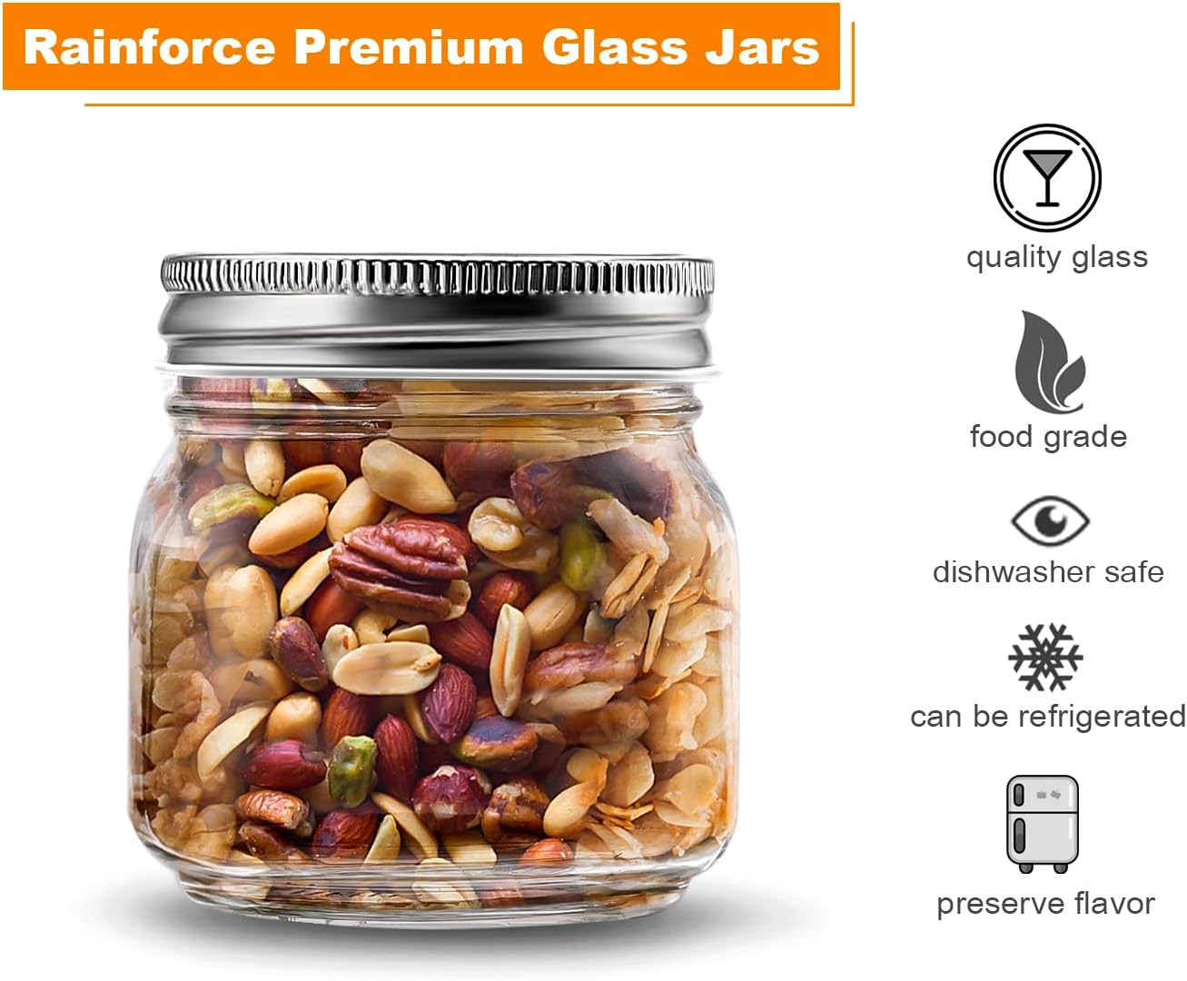 Rainforce Mason Jars 8 oz 30 Pack Small Glass Caning Jars with Silver Lids