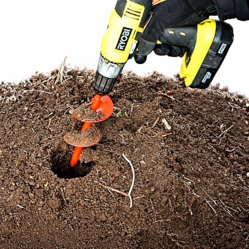 Tech Team 00777 Auger Hole Digger Bulb Planting 3" x 9" – Compact Drill-Powered Garden Auger Planting Bulbs, Flowers, Herbs