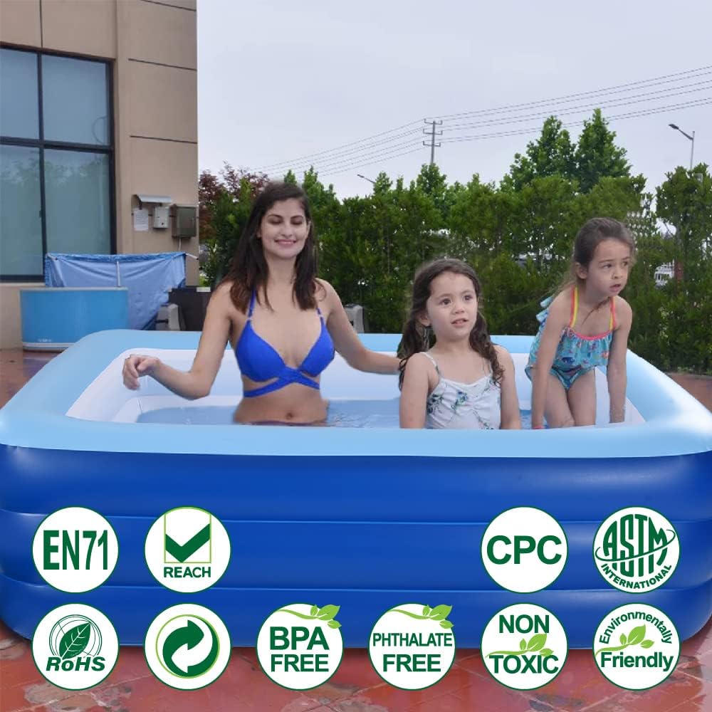 Inflatable Swimming Pool for Kids, 59" X 45" X 20" Kiddie Pools with Inflatable Soft Floor, Durable Blow Up Pools for Backyard