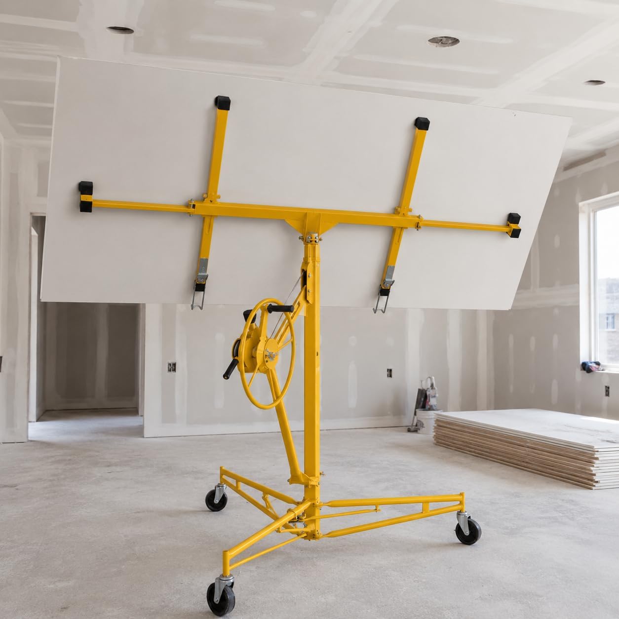 Stark USA 11 Ft Drywall Lift Panel Hoist, Rolling Sheetrock Lift Jack with 360° Adjustable Cradle, Telescoping Extension Arm
