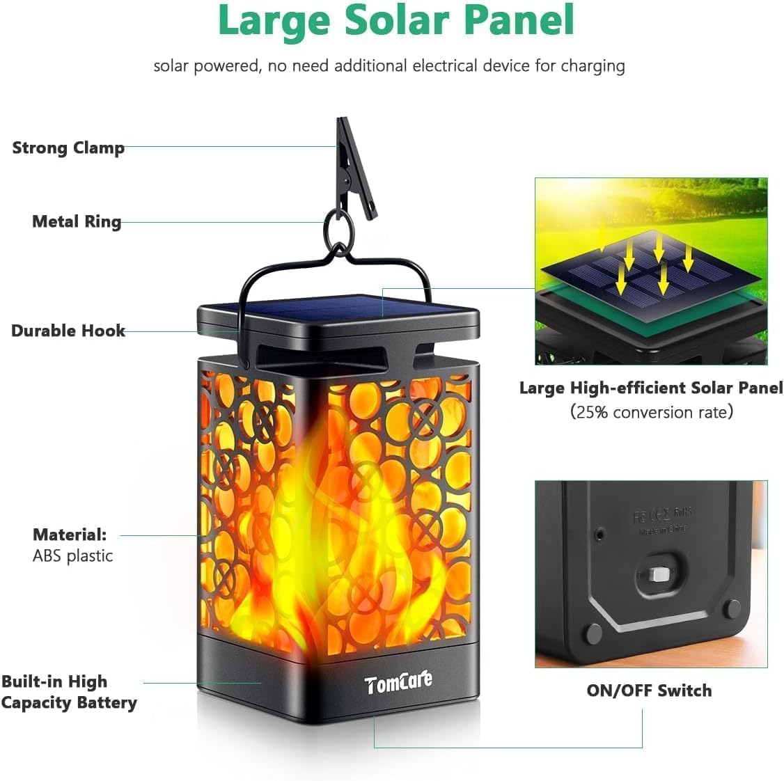 TomCare Solar Lanterns Outdoor, Flickering Flame Hanging Lights, 2 Pack