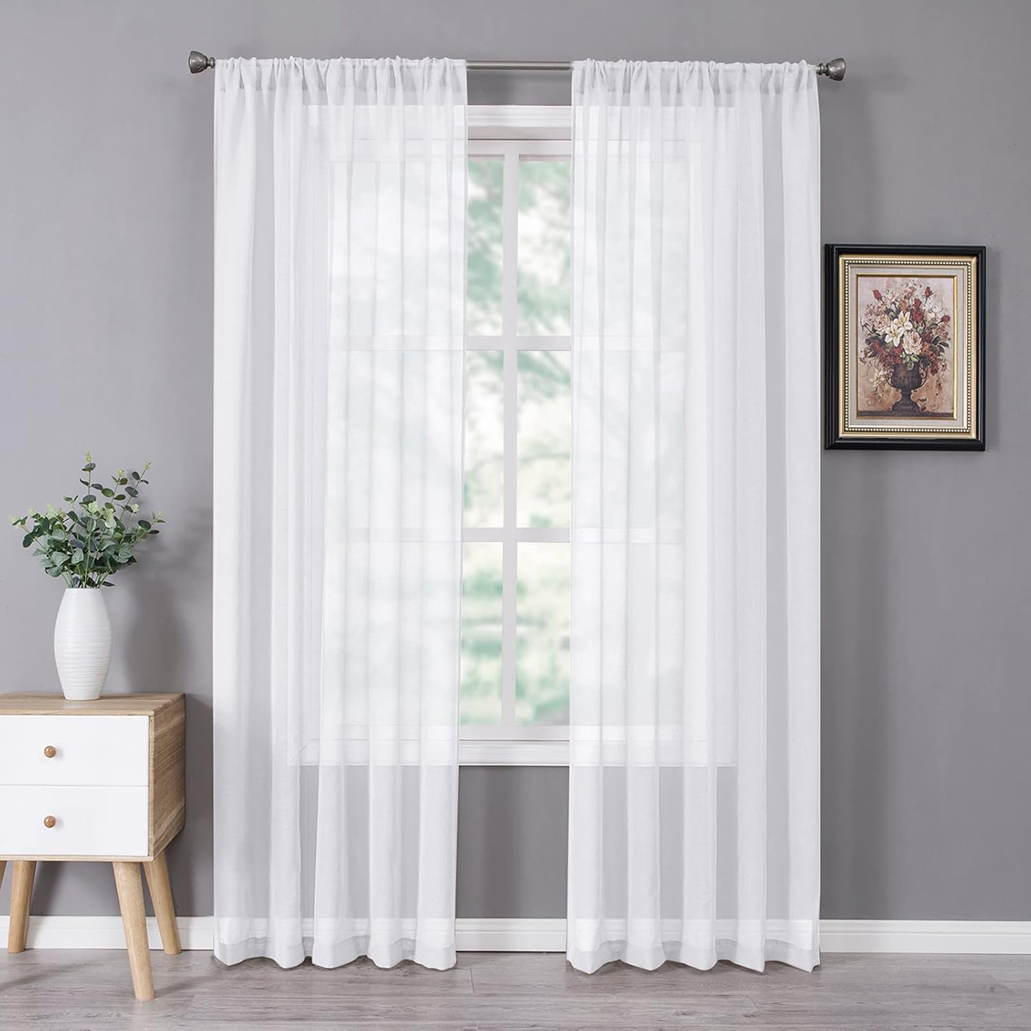 Tollpiz Sheer Curtain Linen Textured Living Room Curtains Sheer Light Filtering Rod Pocket Voile Curtain for Bedroom, 54 x 72 inches Long, White