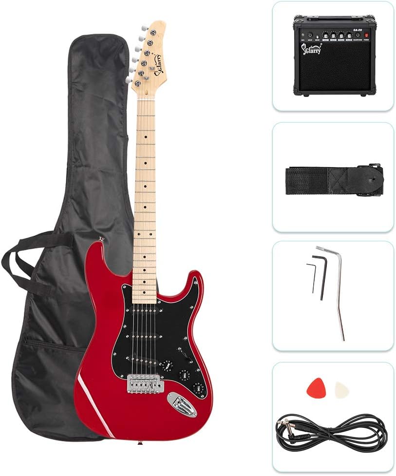 GLARRY Full Size Electric Guitar for Music Lover Beginner with 20W Amp and Accessories Pack Guitar Bag (DARK BLUE, 39" Right Handed)