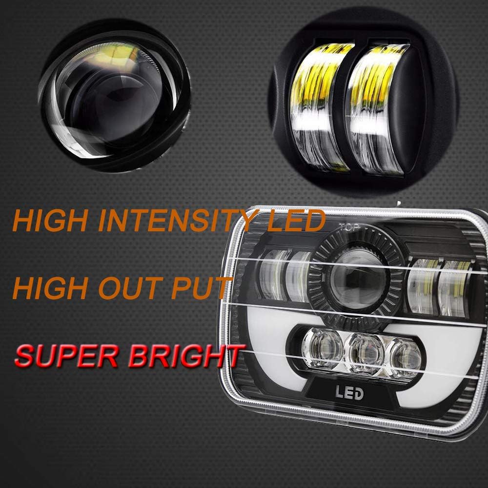 120W Rectangle 7x6 5x7 Inch Headlights 6052 6054 H5054 H6054 Headlight DRL Hi/Low Sealed Beam H4 Plug Compatible With GMC Ford Chevy Chevrolet Cargo