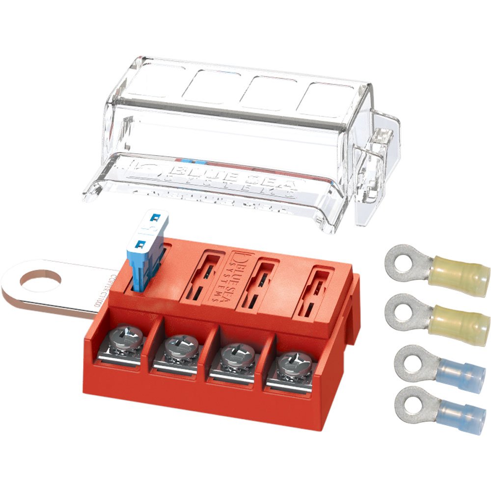 Blue Sea Systems ST Blade Fuse Block 6 Way Circuits with Negative Bus and Cover, 100 Amps, 5025