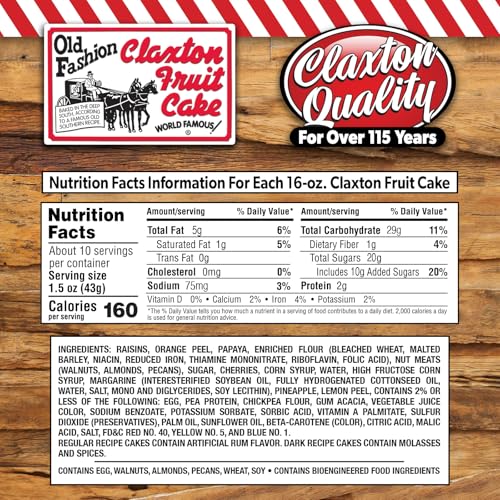 Claxton Fruit Cake – 5-1 lb Regular Recipe Loaves | Individually Wrapped | Packaged in Signature Red-and-White Gift Carton | Old-Fashioned Holiday Fruitcake Since 1910 | 5 Pack