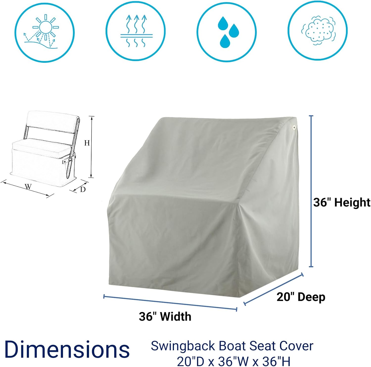 SavvyCraft Waterproof Pontoon Lounge Seat Cover Marine Grade 23"Dx60"Wx30"H