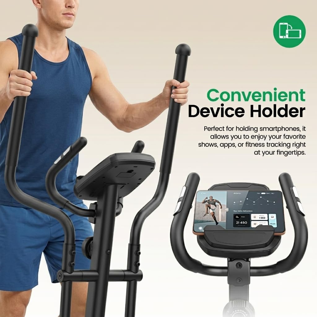 ANCHEER Elliptical Exercise Machine for Home, Foldable Magnetic Elliptical Trainer with 16" Stride, 16 Resistance Levels, Adjustable Pedals, LCD Monitor & Pulse Sensor, 550 LBS Weight Capacity