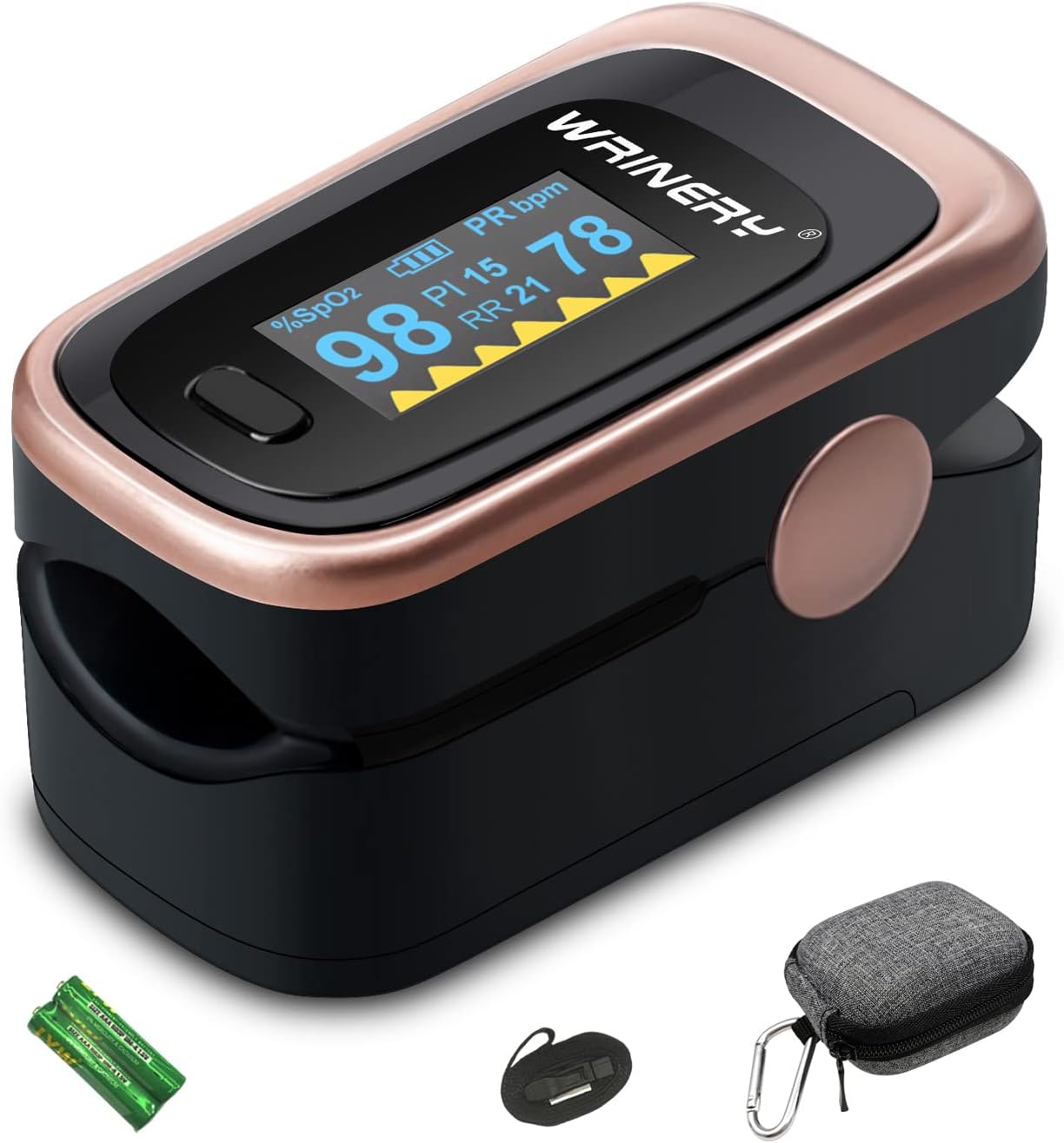 Oxygen Saturation Monitor, Wrinery Premium Pulse Oximeter Fingertip, Oxygen Monitor, O2 Saturation Monitor, OLED Portable Oximetry with Batteries