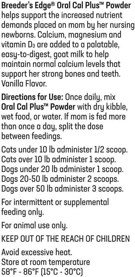 Breeder's Edge Oral Cal Plus Gel, Whelping and Queening Calcium Supplement Gel for Dogs and Cats Delivers 3 Calcium Sources in Labor to Support Strong and Normal Contractions, 30ml Paste