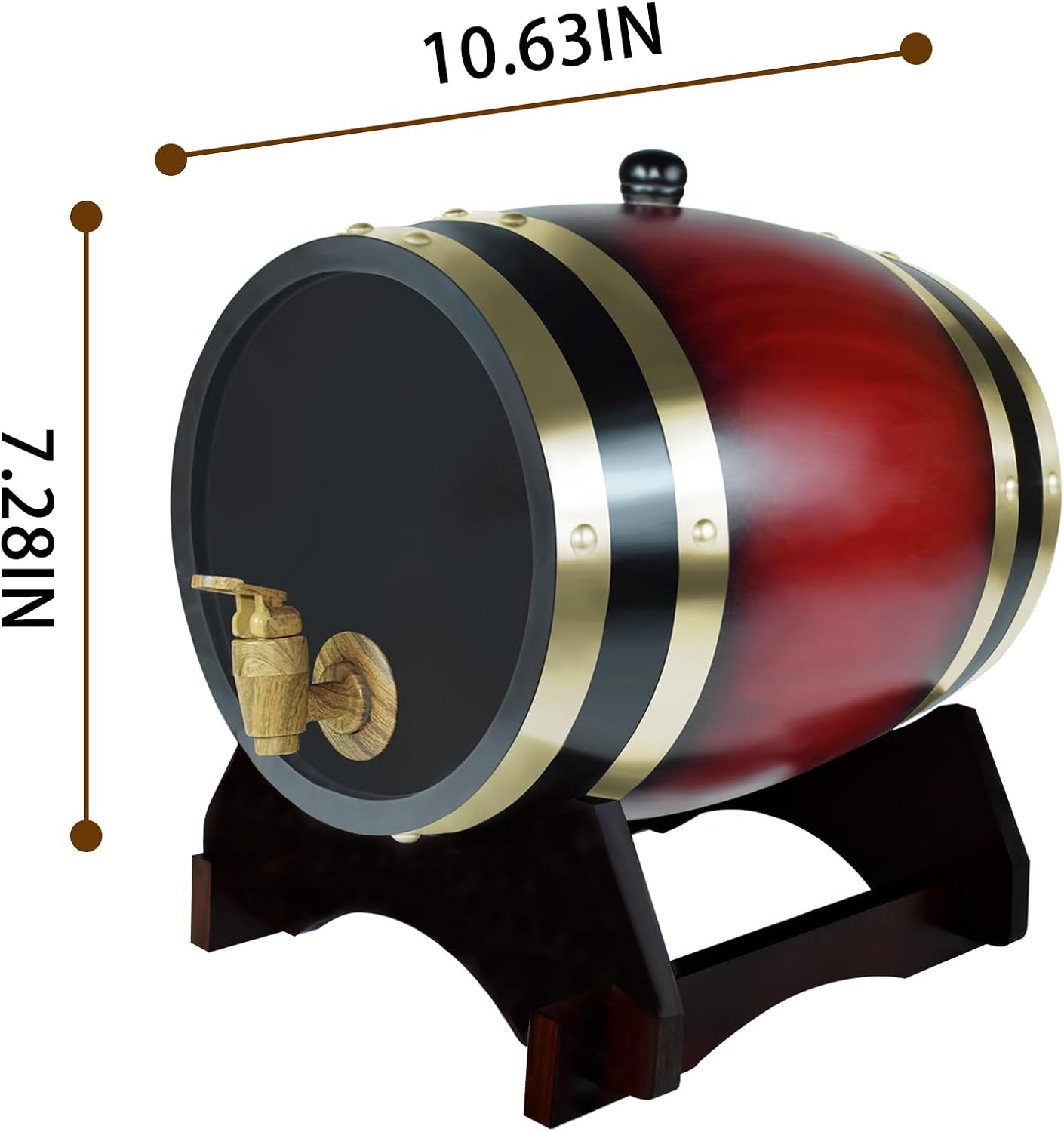1.5L Whiskey Barrel Dispenser Oak Aging Barrels Home Whiskey Barrel Decanter for Wine, Spirits, Beer, and Liquor (Red Wine)