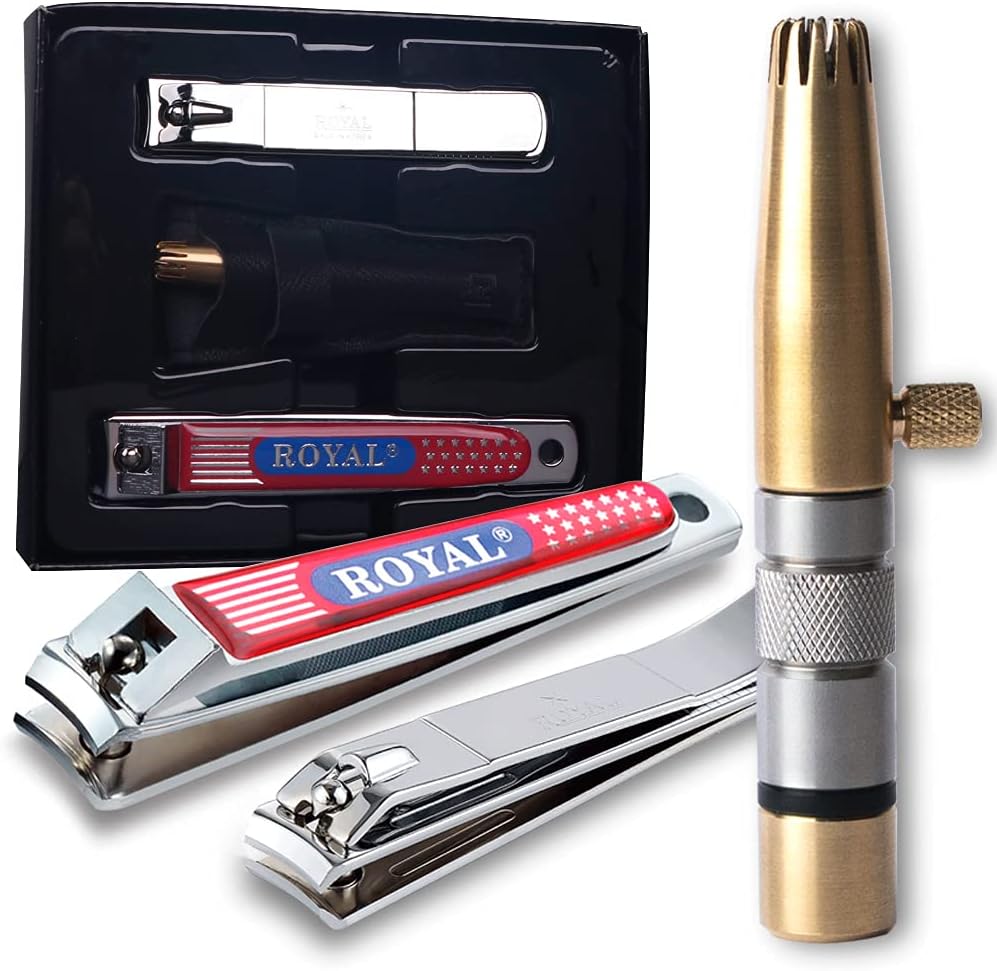ROYAL [Made in Korea] Premium Manual Nose Hair Trimmer for Men Silver Bullet, Battery-Free, Stainless Steel Rotary Blade Grooming Tool, Waterproof