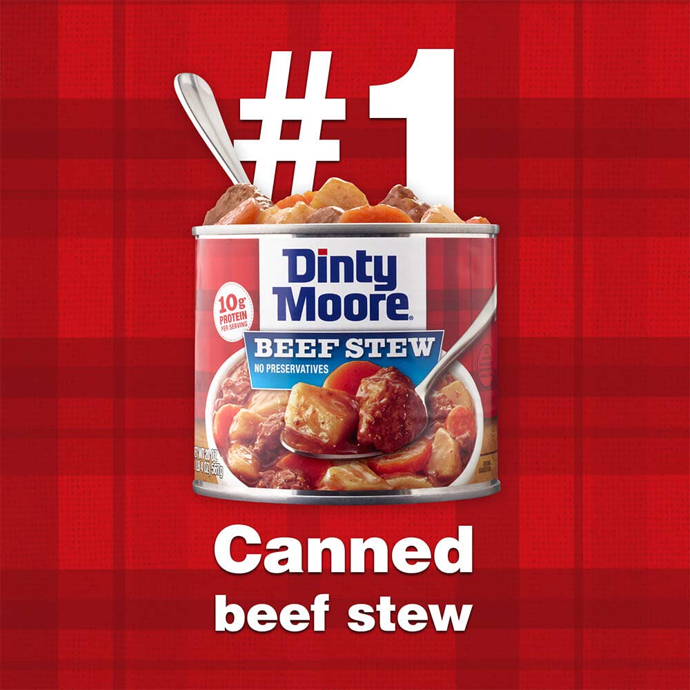 DINTY MOORE Beef Stew, 15 oz (12 Pack), With Fresh Potatoes & Carrots | Fully Cooked & Ready-To-Eat, Gluten-Free, 10g Protein, No Preservatives, Perfect for Noodles, Biscuits & Hot Pies