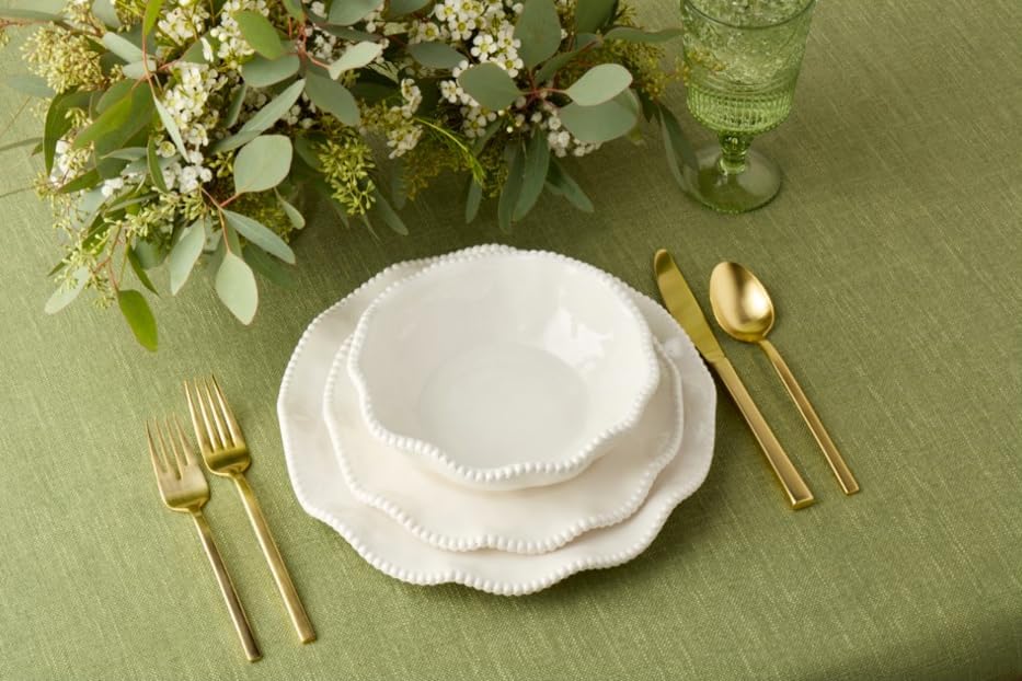 Perlette Off-White Beaded 12-Piece Dinnerware Set – Includes 4 Dinner Plates, 4 Salad Plates, 4 Bowls (7.5" x 2"