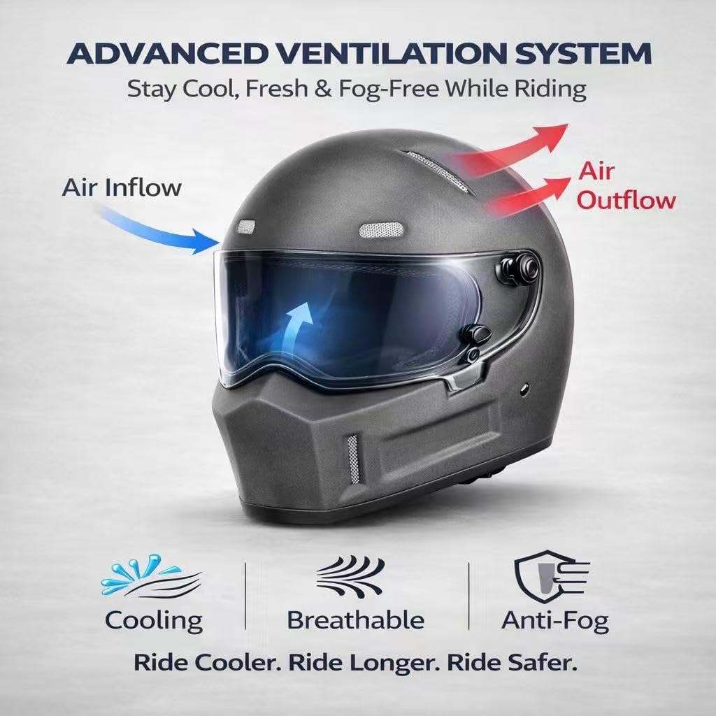 CRG Sports Retro Full Face Motorcycle Helmet, DOT Approved Fiberglass Street Bike Helmet with Clear Visor, Lightweight Cafe Racer Cruiser Motorcycle Helmet