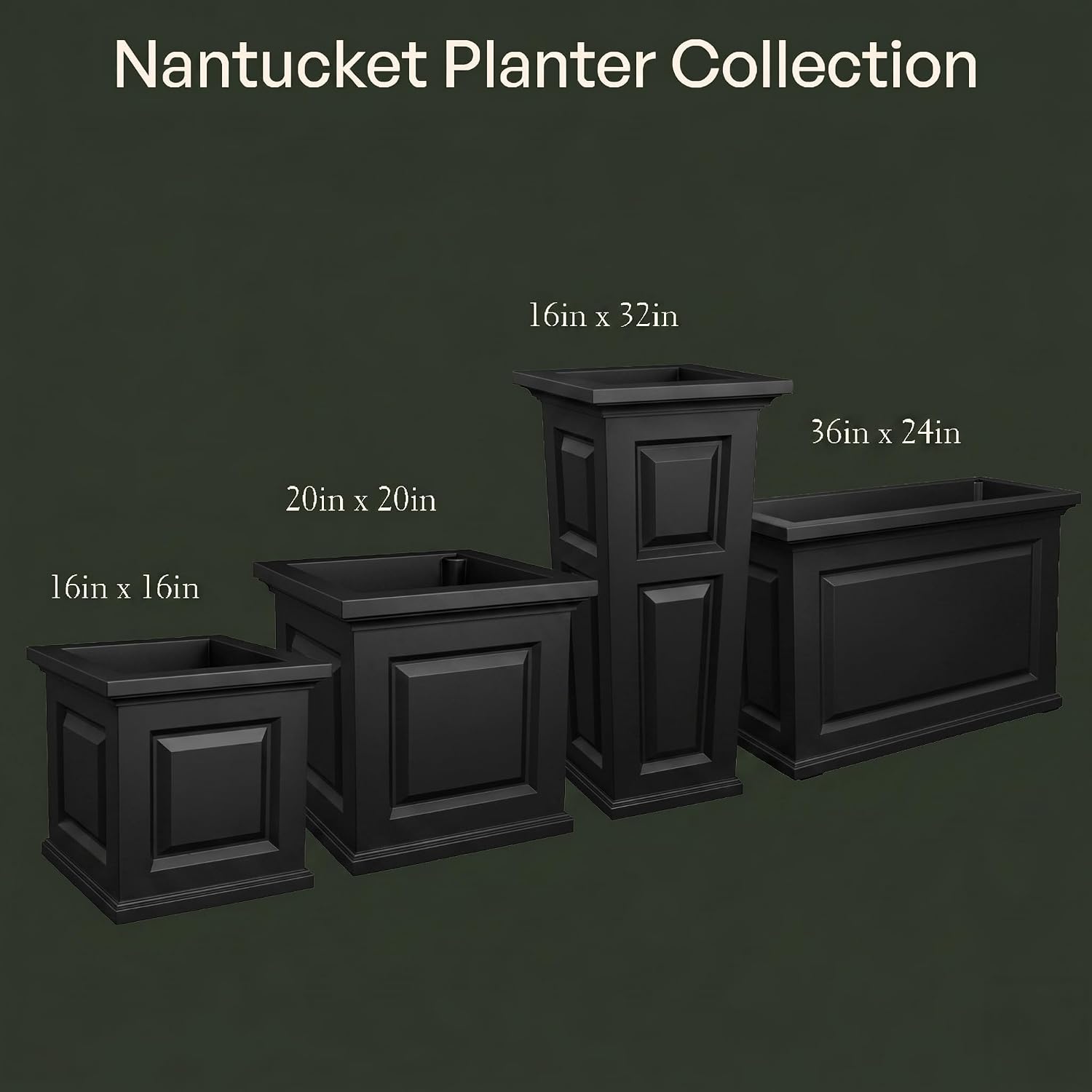 Mayne Nantucket 16in Self-Watering Square Planter, Black | Self-watering, All season, Fade resistant, Double-wall design, 15-year warranty