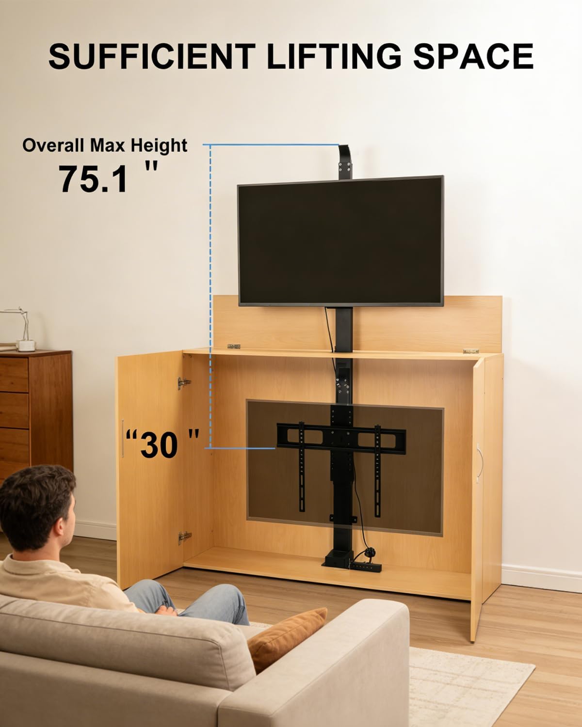 Motorized TV Stand for 32 to 70 inch Screens - Vertical Lift TV Stand with Remote Control, Max VESA 600 * 400（Pulley）