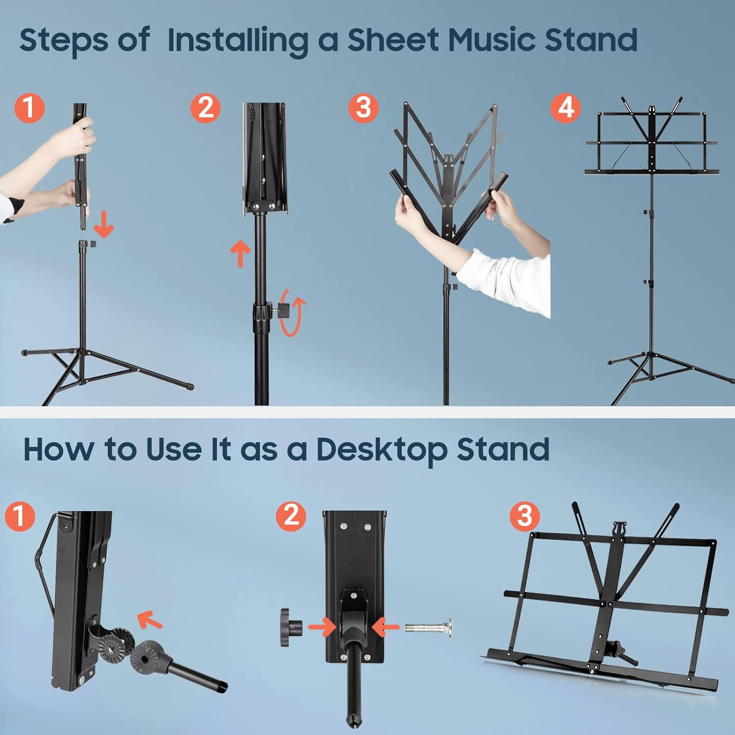 CAHAYA Sheet Music Stand Portable Folding Dual Use Desktop Book Holder