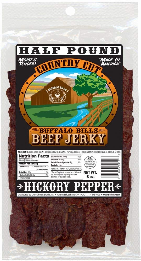 Buffalo Bills Mesquite Country Cut smoked Beef Jerky, Moist & Tender, 8 Oz | Mesquite Beef Jerky, Made In USA, High Protein, Low Carb, For Work, Trips, On-The-Go Snacking, Smoky Flavor, Hot Snacks