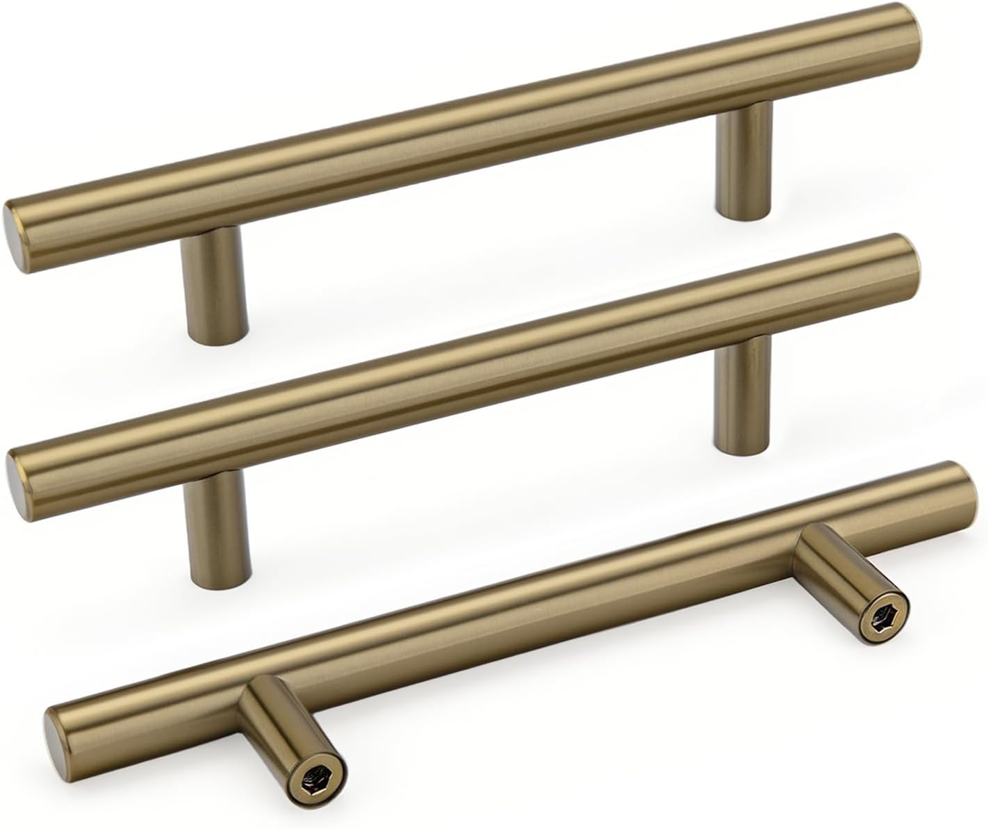 Goldenwarm 5 Pack 3 inch Gold Cabinet Handles Brushed Gold Cabinet Pulls | Gold Dresser Drawer Handles Stainless Steel Drawer Pulls for Kitchen Bathroom Bedroom, Easy to Install